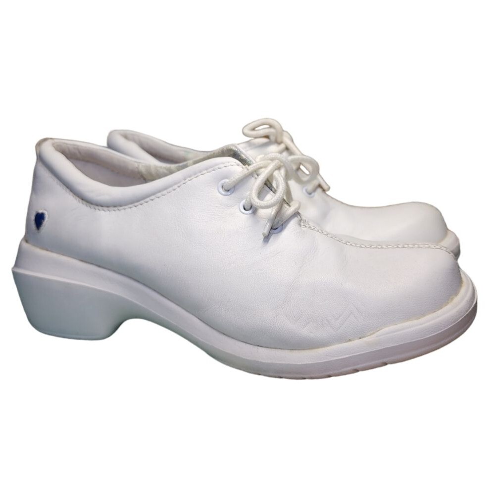 Nurse Mates Nadia White Leather Pillow Top Lace Up Professional Oxfords Size 7.5